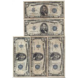 1934 $5 Bill Currency Lot of 5