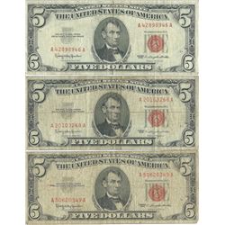 1963 $5 Red Seal Bill Lot of 3