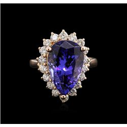7.52ct Tanzanite and Diamond Ring - 14KT Rose Gold
