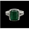 Image 1 : 3.91ct Emerald and Diamond Ring - 14KT White Gold