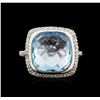 Image 1 : 12.43ct Blue Topaz and Diamond Ring - 14KT White Gold
