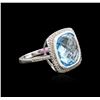 Image 2 : 12.43ct Blue Topaz and Diamond Ring - 14KT White Gold