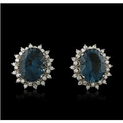14KT White Gold 17.00ctw Blue Topaz and Diamond Earrings