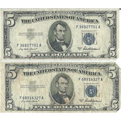 1934 $5 Silver Certificate Currency Lot of 2