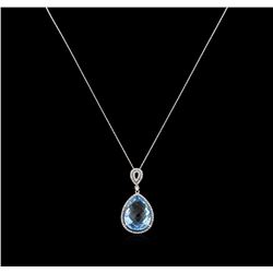 18.80ct Blue Topaz and Diamond Pendant With Chain - 14KT White Gold