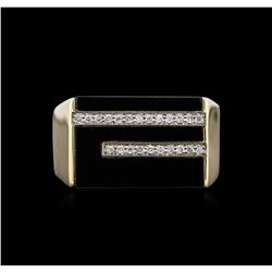 Onyx and Diamond Ring - 14KT Yellow Gold