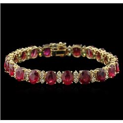 38.40ctw Ruby and Diamond Bracelet - 14KT Yellow Gold