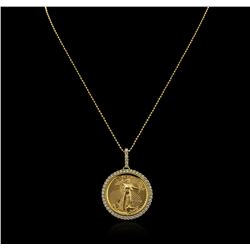 14KT Yellow Gold 1.09ctw Diamond Coin Pendant With Chain