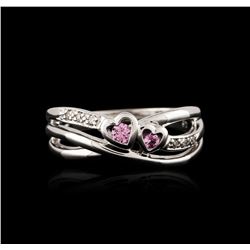 14KT White Gold 0.05ctw Pink Topaz and Diamond Ring