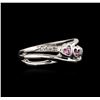 Image 2 : 14KT White Gold 0.05ctw Pink Topaz and Diamond Ring