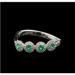 0.26ctw Emerald and Diamond Ring - 18KT White Gold