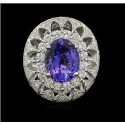 6.24ct Tanzanite and Diamond Ring - 14KT White Gold