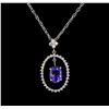 Image 1 : 2.78ct Tanzanite and Diamond Pendant With Chain - 14KT White Gold