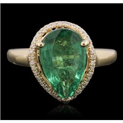 14KT Yellow Gold 2.68ct Emerald and Diamond Ring