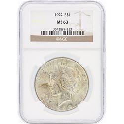 1922 NGC MS63 Peace Silver Dollar