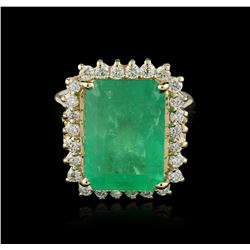 14KT Yellow Gold GIA Certified 9.40ct Emerald and Diamond Ring