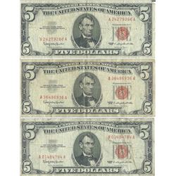 1963 $5 Red Seal Bill Lot of 3