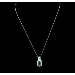 14KT White Gold 1.88ct Emerald and Diamond Pendant With Chain