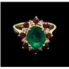 Image 1 : 2.37ct Emerald, Ruby and Diamond Ring - 14KT Yellow Gold