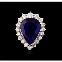 14KT White Gold GIA Certified 27.66ct Tanzanite and Diamond Ring