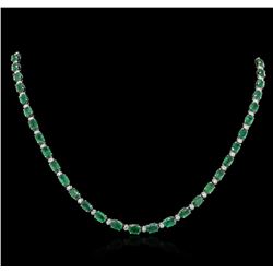 14KT White Gold 23.00ctw Emerald and Diamond Necklace