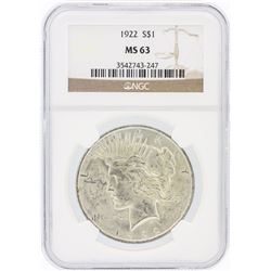 1922 NGC MS63 Peace Silver Dollar
