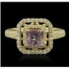 Image 1 : 14KT Yellow Gold 0.67ct Amethyst and Diamond Ring