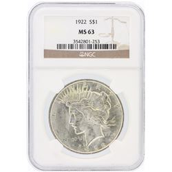 1922 NGC MS63 Peace Silver Dollar