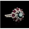 Image 2 : 14KT White Gold 1.89ctw Fancy Blue Diamond and Ruby Ring
