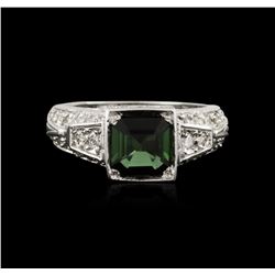 14KT White Gold 1.17ct Green Tourmaline and Diamond Ring
