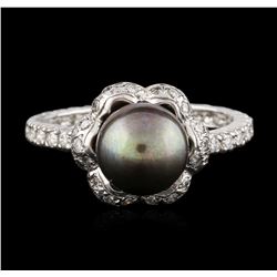 14KT White Gold Pearl and Diamond Ring