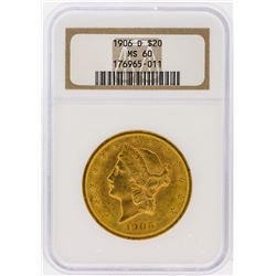 1906-D NGC MS60 $20 Liberty Head Double Eagle Gold Coin