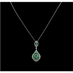 3.10ctw Emerald and Diamond Pendant With Chain - 14KT White Gold