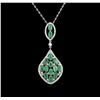 Image 2 : 3.10ctw Emerald and Diamond Pendant With Chain - 14KT White Gold