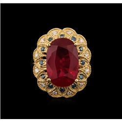 10.45ct Ruby and Diamond Ring - 14KT Yellow Gold