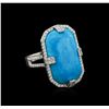 Image 2 : 14KT White Gold Turquoise and Diamond Ring