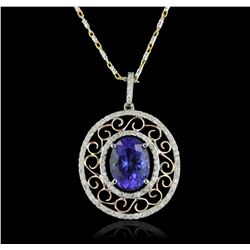 14KT Two-Tone Gold 4.32ct Tanzanite and Diamond Pendant With Chain