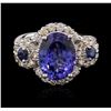 Image 1 : 3.81ct Tanzanite, Blue Sapphire, and Diamond Ring - 14KT White Gold