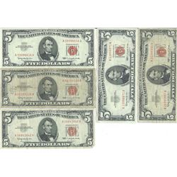 1963 $5 Red Seal Bill Lot of 5