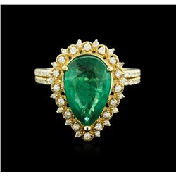 14KT Yellow Gold 3.82ct Emerald and Diamond Ring