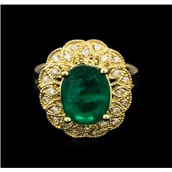 3.38ct Emerald and Diamond Ring - 14KT Yellow Gold