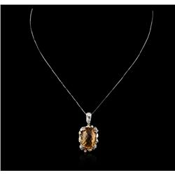 18KT White Gold 18.12ct Citrine and Diamond Pendant With Chain