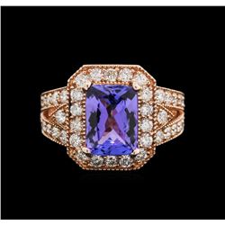 3.34ct Tanzanite and Diamond Ring - 14KT Rose Gold