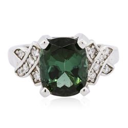 14KT White Gold 4.49ct Green Tourmaline and Diamond Ring