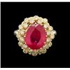 Image 1 : 5.41ct Ruby and Diamond Ring - 14KT Yellow Gold
