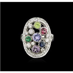 14KT White Gold 1.69ctw Multi Gemstone and Diamond Ring