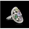 Image 2 : 14KT White Gold 1.69ctw Multi Gemstone and Diamond Ring