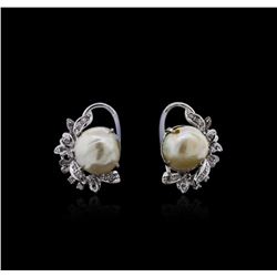 14KT White Gold Pearl and Diamond Earrings