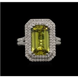 4.86ct Yellow Topaz and Diamond Ring - 14KT White Gold