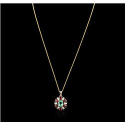 14KT Yellow Gold 1.84ct Emerald, Ruby and Diamond Pendant With Chain